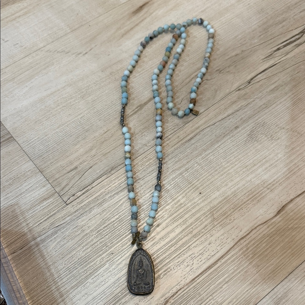 ICON Blue and White Beaded Necklace with Buddha Pendant